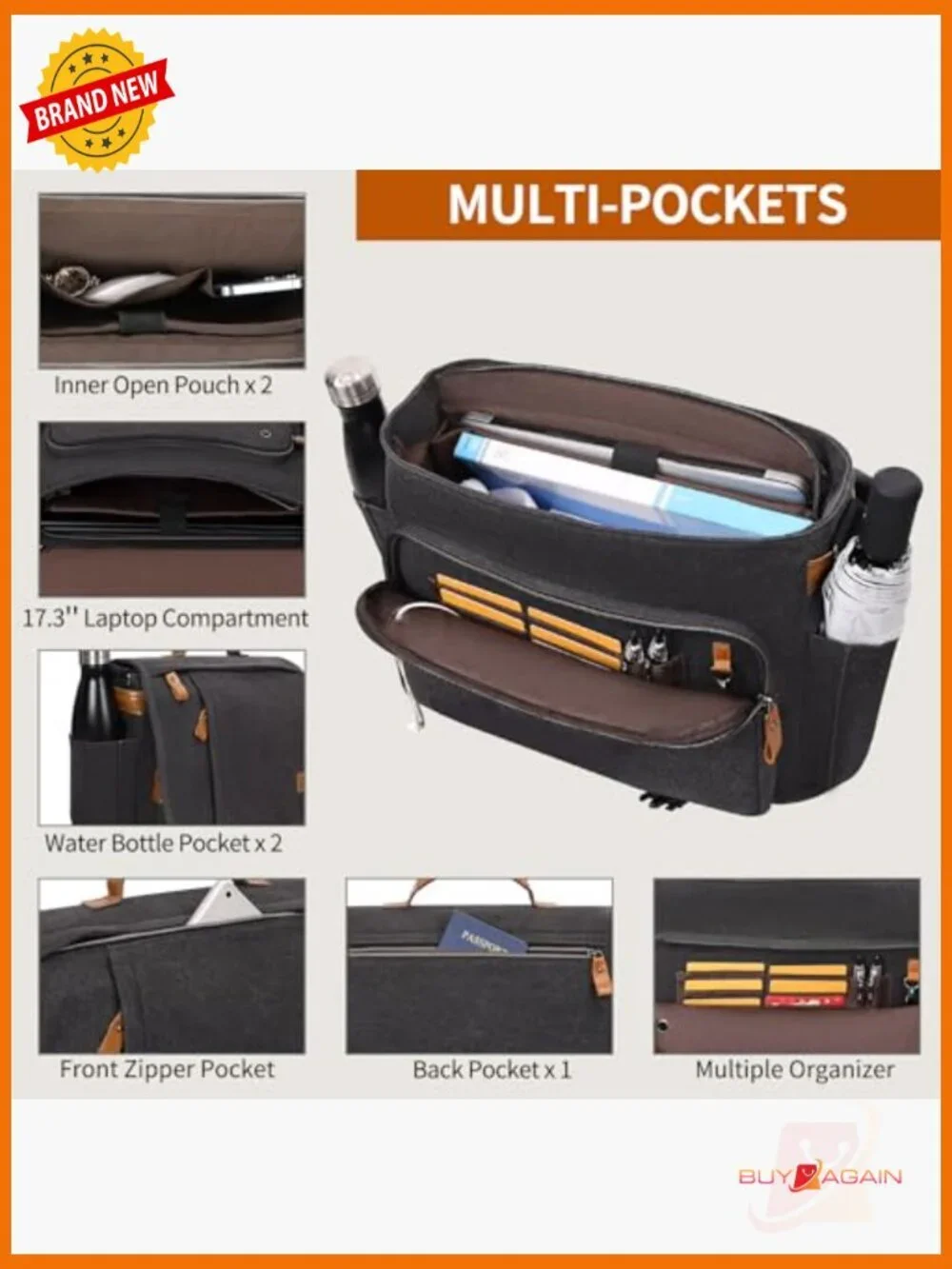 Messenger Bag Laptop 17.3 Inch Water Resistant Canvas, Shoulder Bag for Work